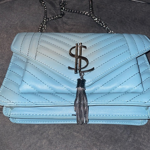 self love Handbags - Blue Chevron Crossbody, SL Self Love Bag , Gun Metal Adjustable Chain NWOT